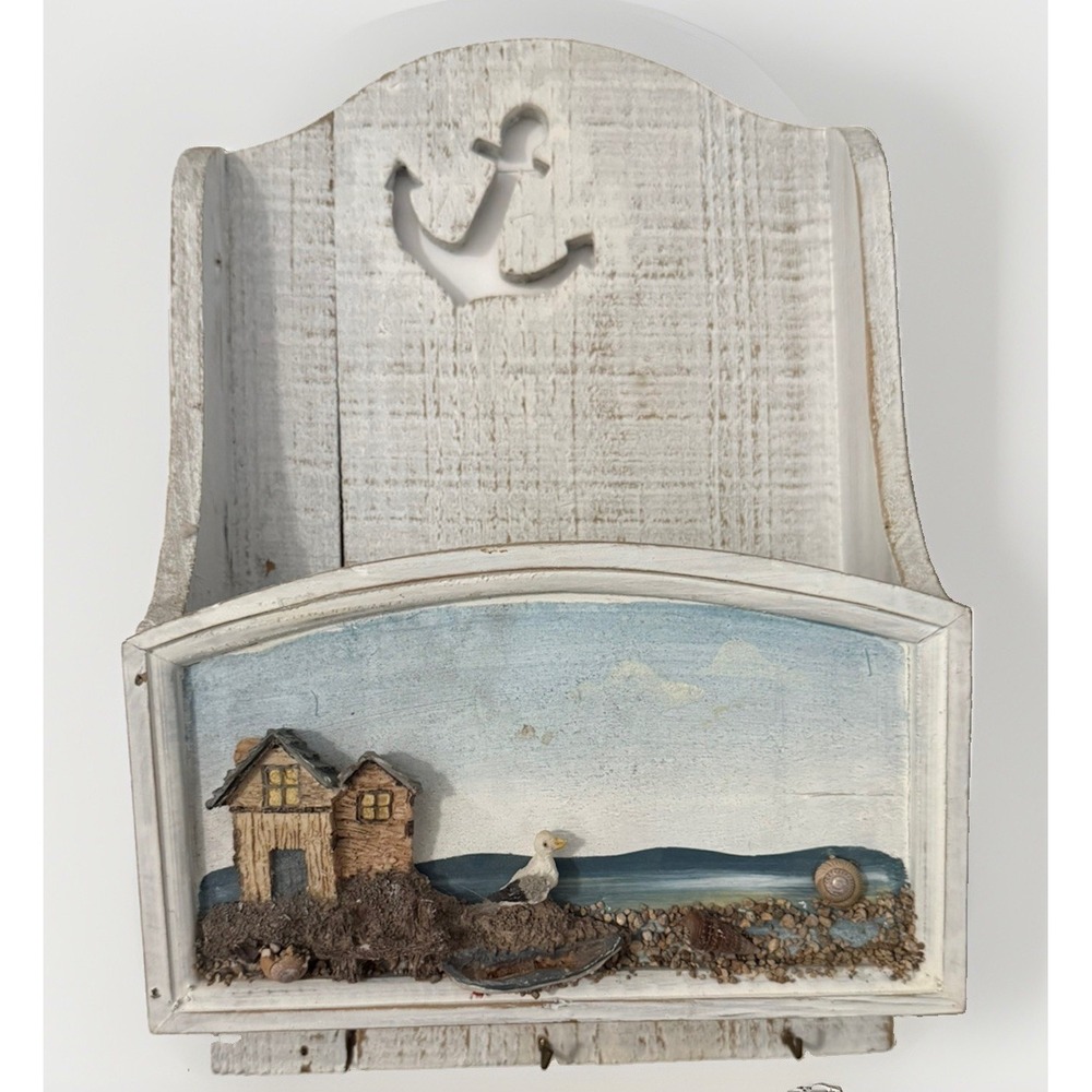 Shabby Chic Wooden Mail Holder Anchor Beach Coastal Wall Mail Holder With Hooks
